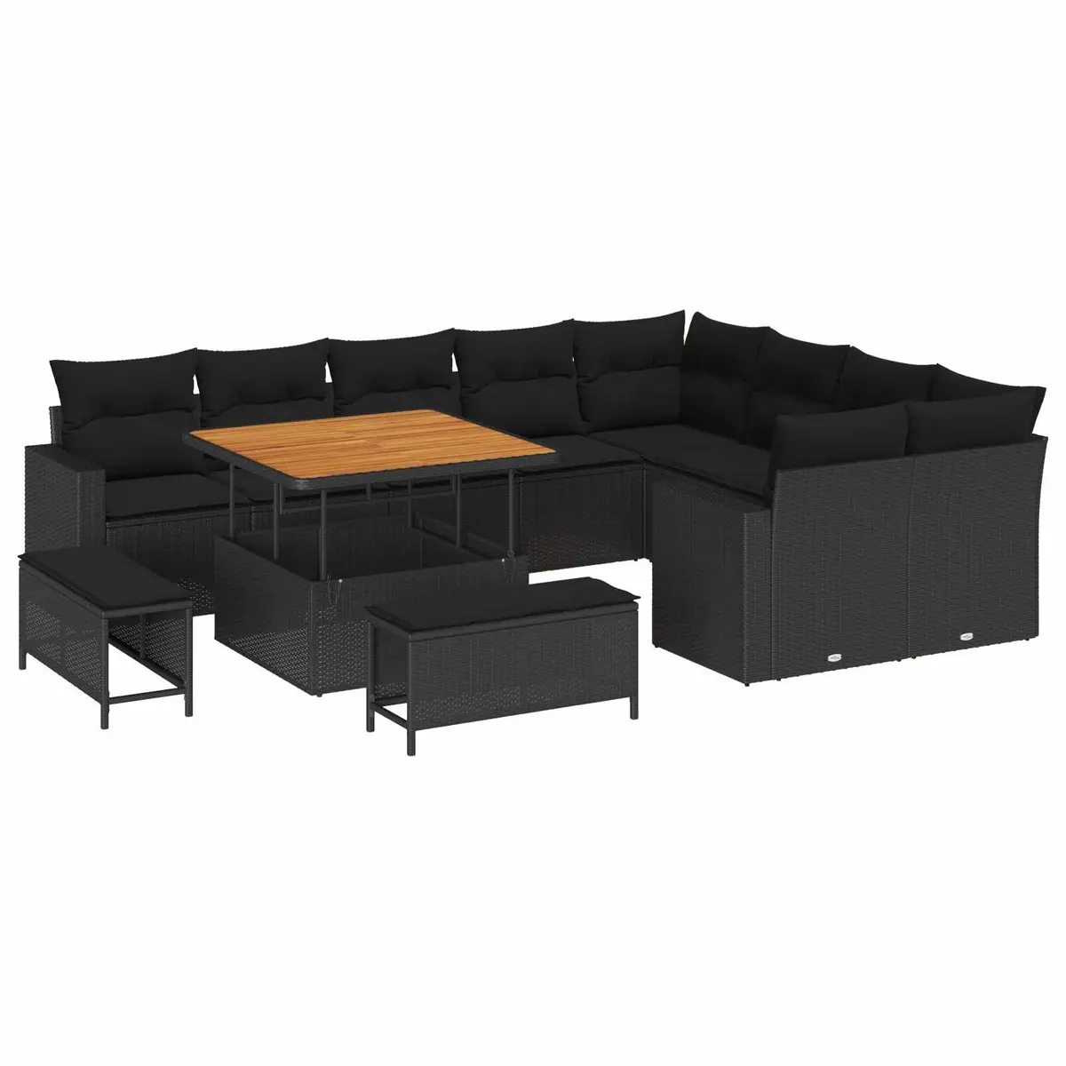 Modular Sofa Set Black Poly Rattan Height-Adjustable 12 Piece Outdoor Garden Furniture