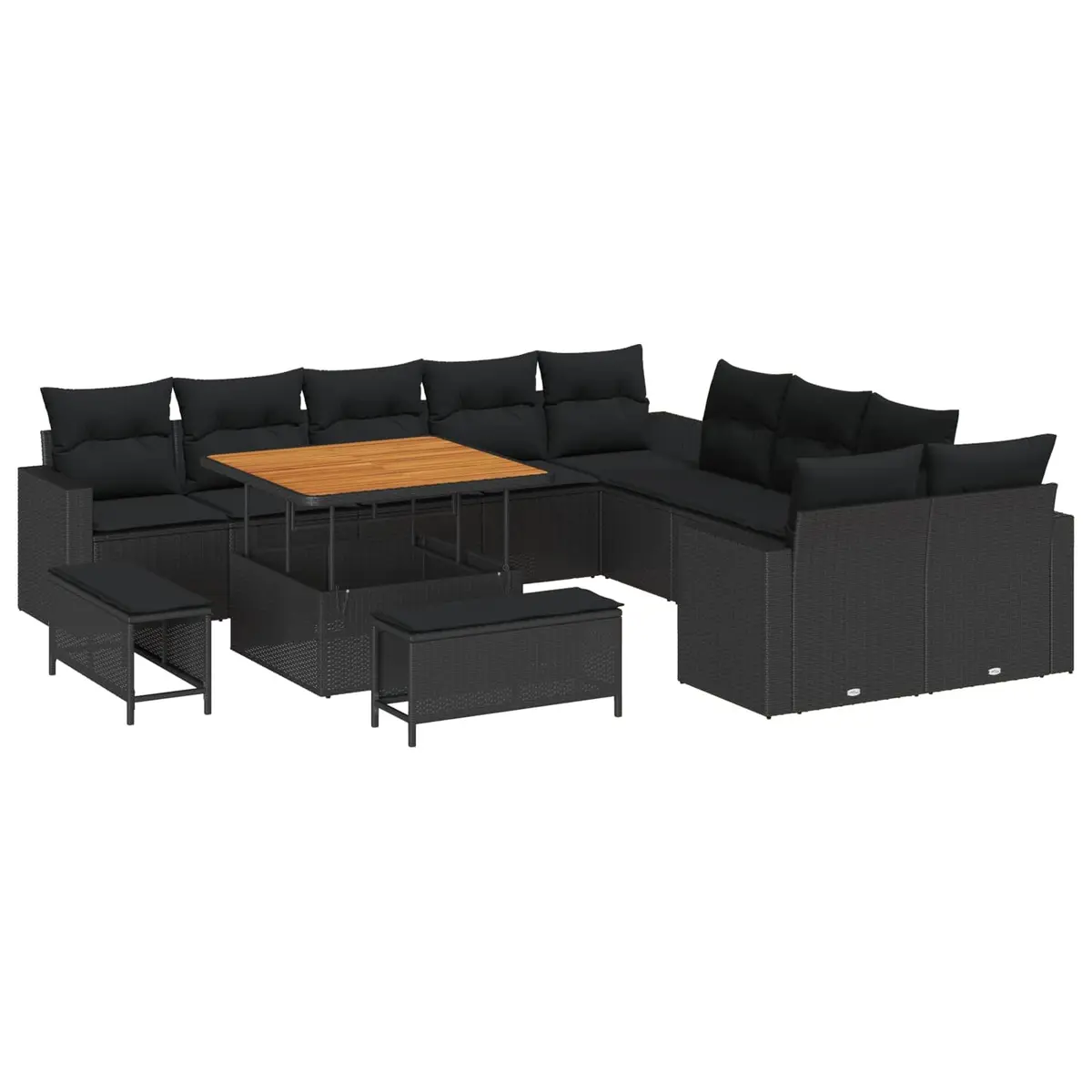 Outdoor Furniture Set Modular Black Poly Rattan 13 Pieces Adjustable Height Sofa