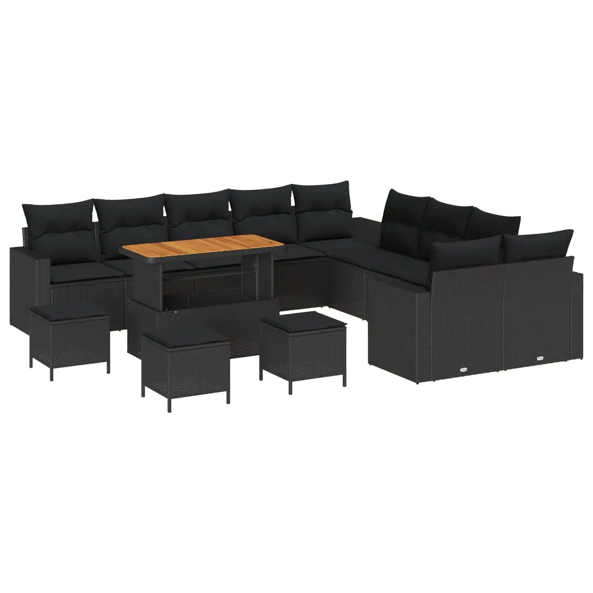 Garden Sofa Set Height-Adjustable Outdoor Seating Black Poly Rattan 14 Piece