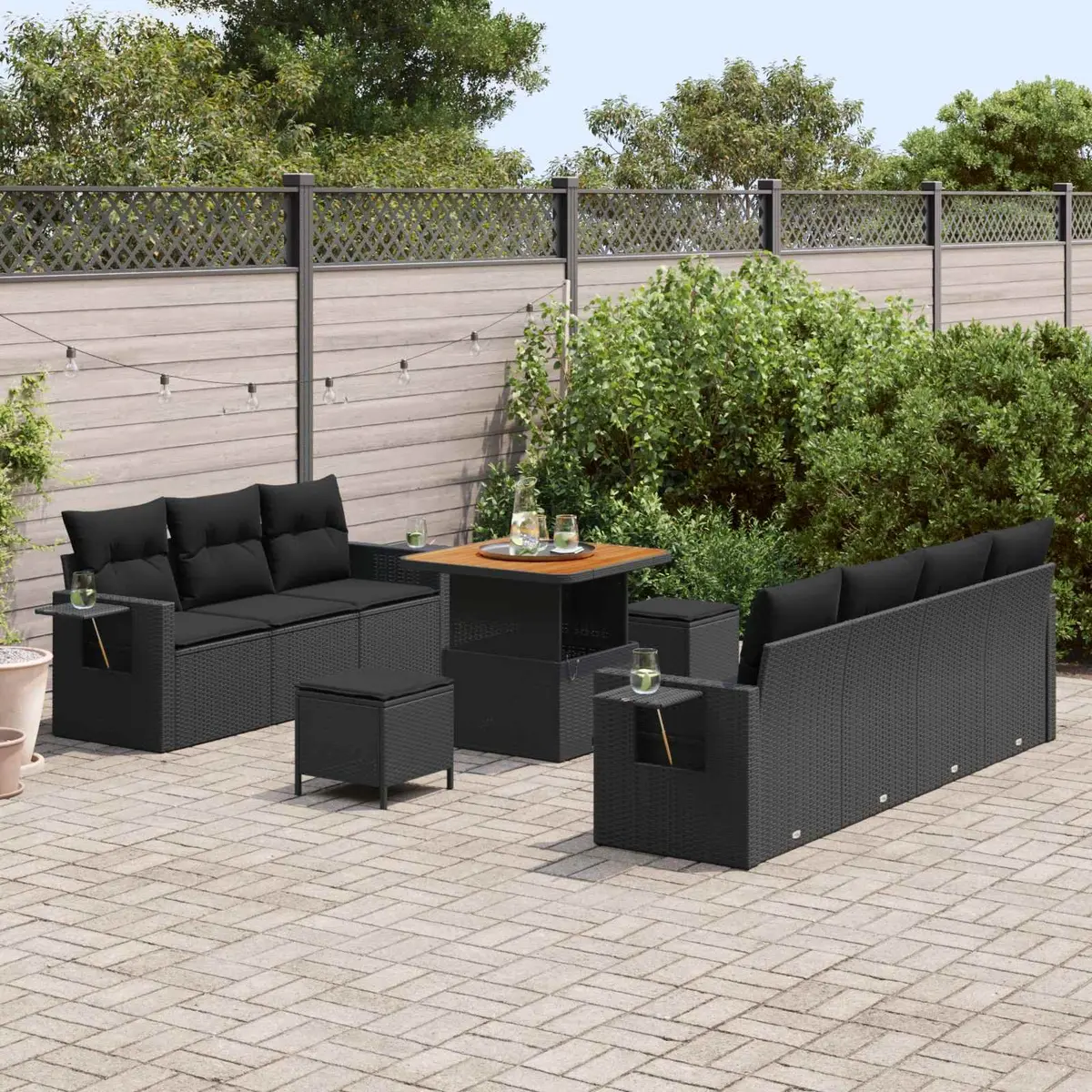 10 Piece Modular Garden Sofa Set Poly Rattan Height Adjustable Table Black Outdoor Furniture