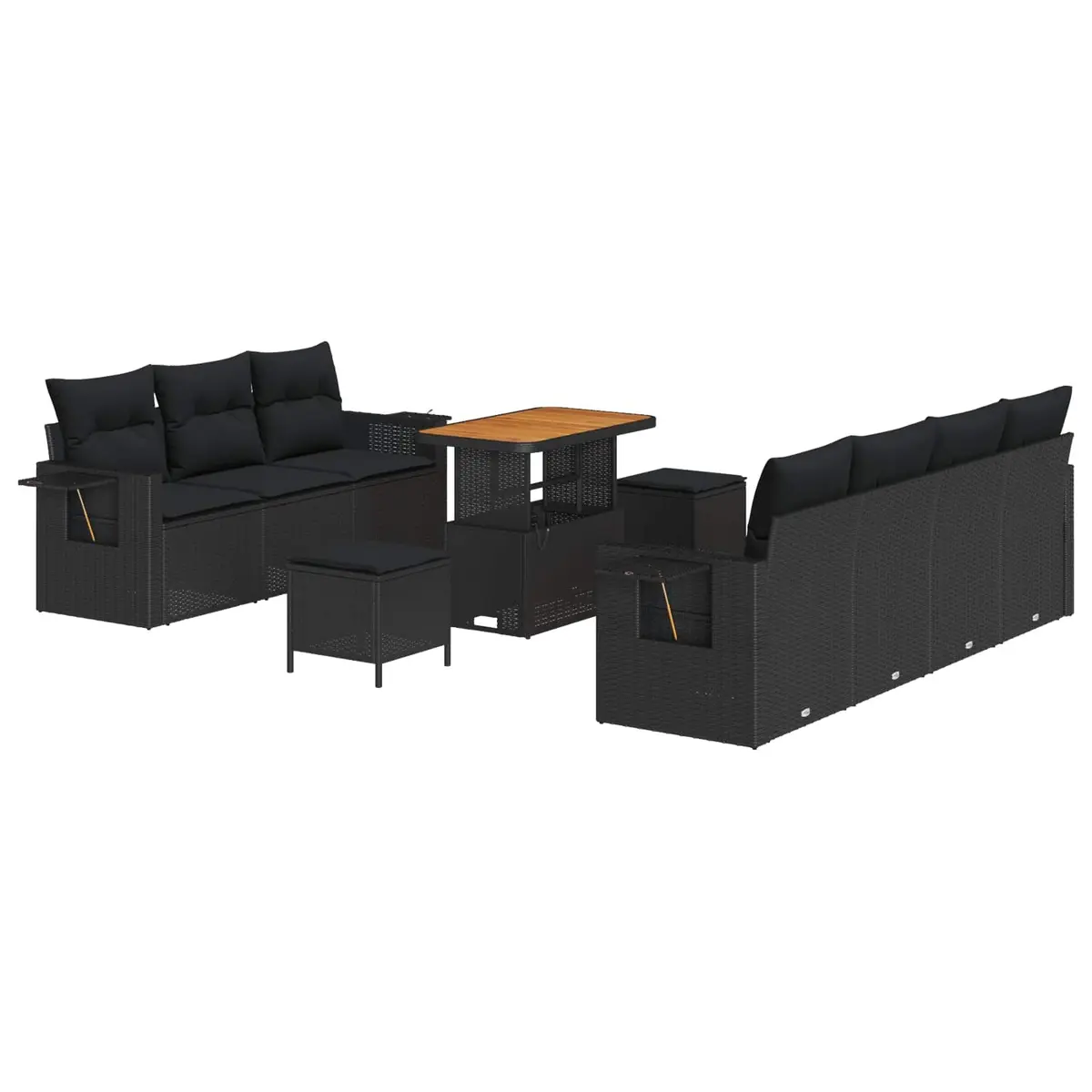 Modular Garden Sofa Set Poly Rattan Acacia Wood 10 Piece Black Outdoor Furniture