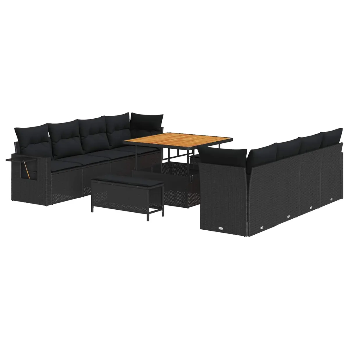 Garden Sofa Set Modular Outdoor Furniture 11 Pieces Black Poly Rattan Cushion