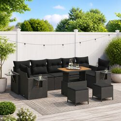 Modular Garden Sofa Set Height-Adjustable Table 10 Pieces Black Poly Rattan