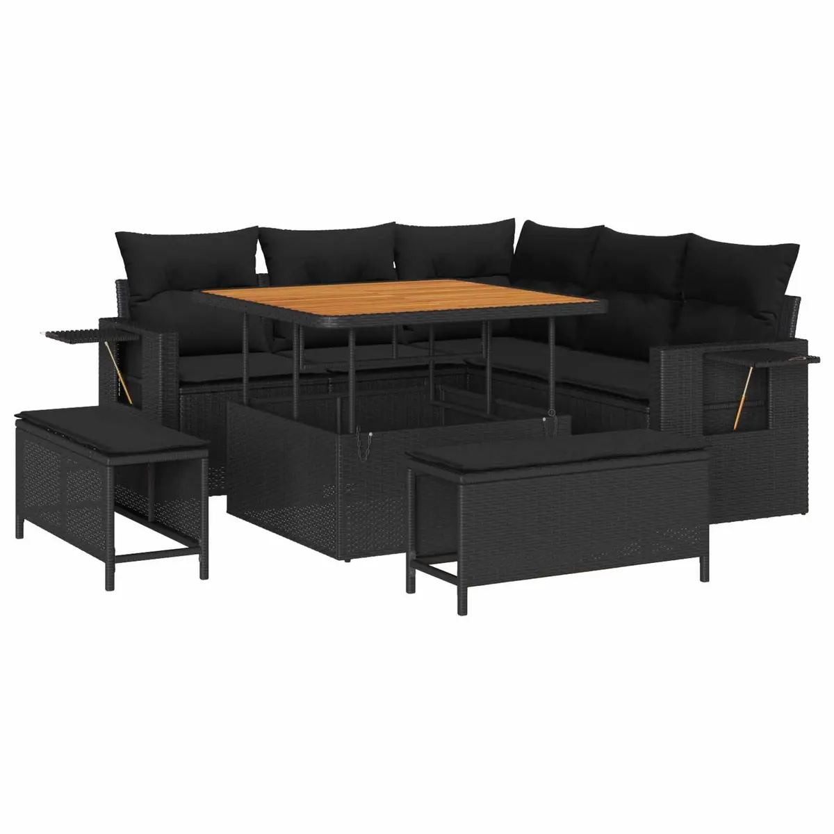 Modular Garden Sofa Set 8 Pieces Black Poly Rattan Outdoor Furniture with