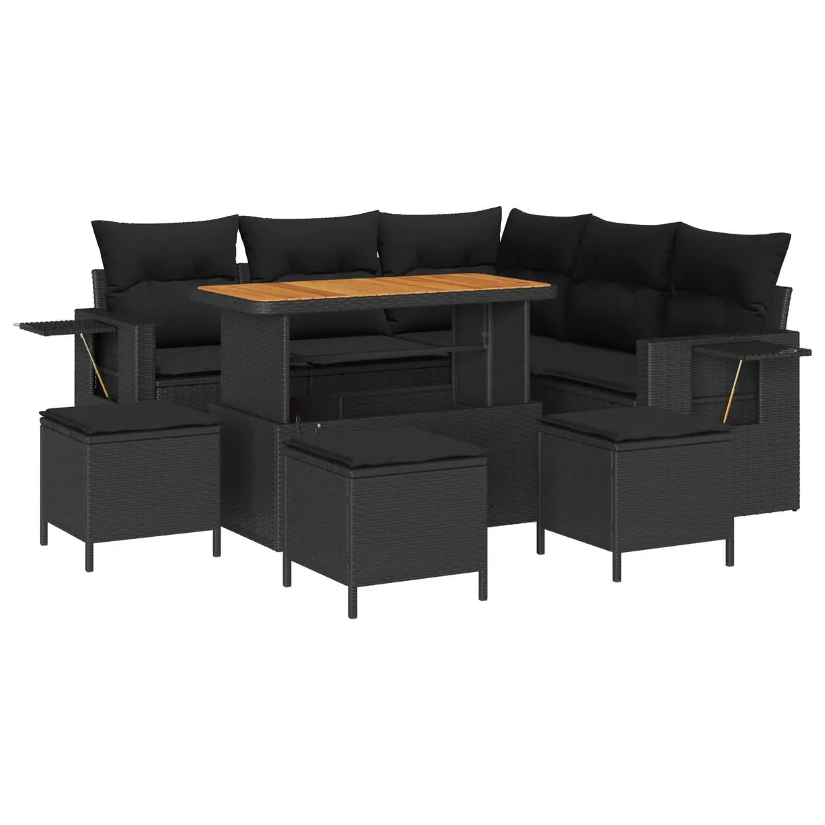 9PieceOutdoorSofaSetBlackPolyRattanModularFurnitureAcaciaWoodGardening