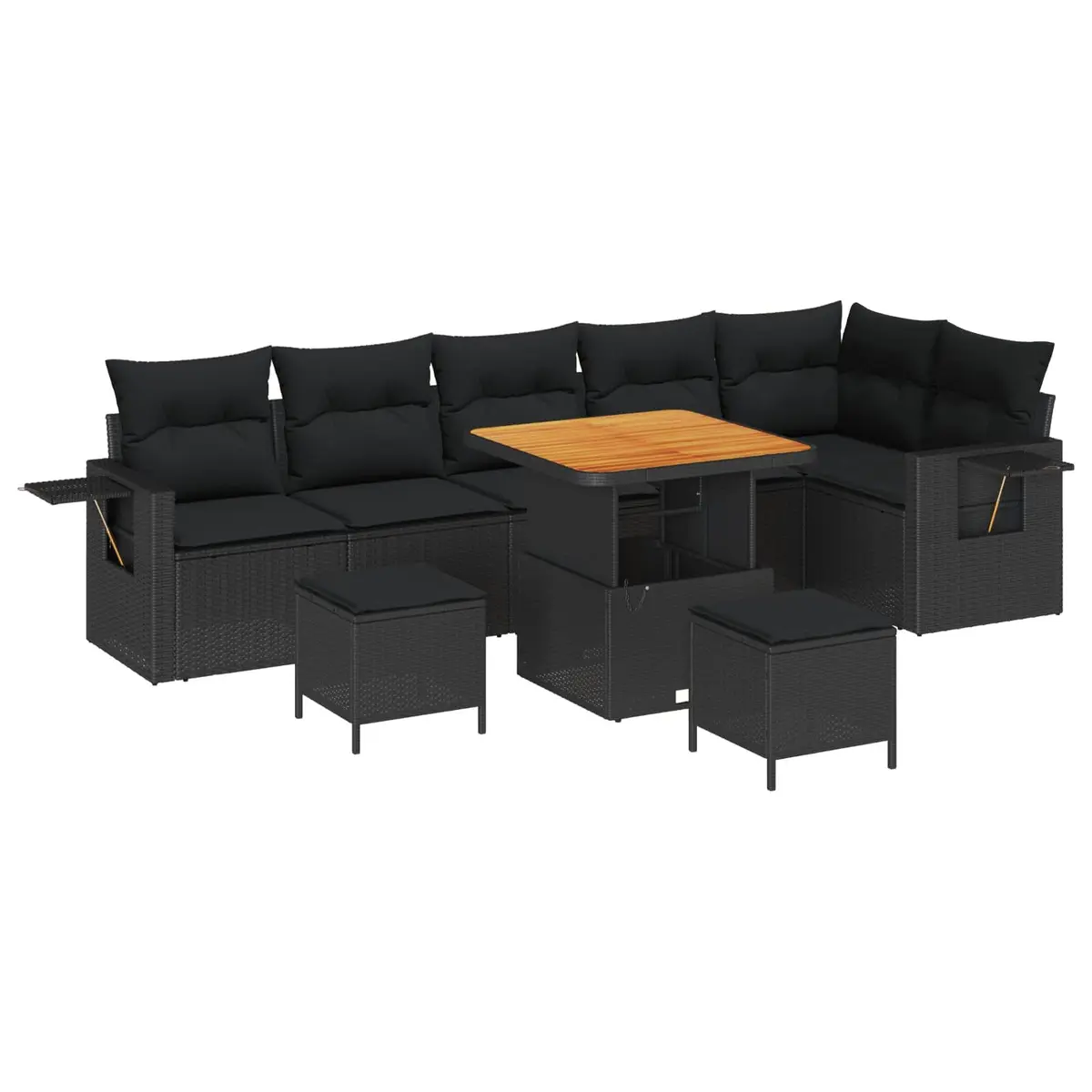 Garden Sofa Set Poly Rattan 9 Piece Adjustable Height Black