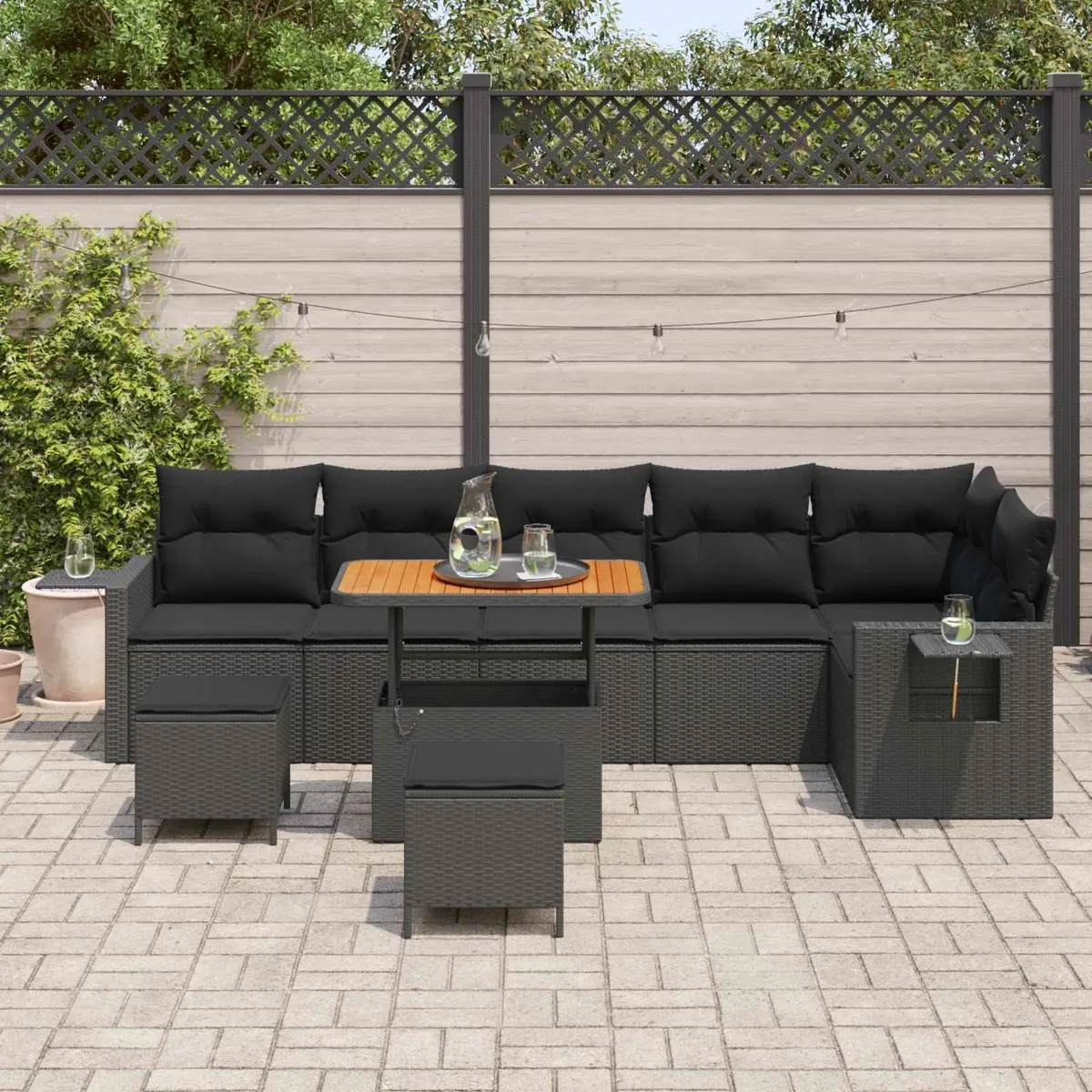 Garden Sofa Set 9 pcs Height-Adjustable Outdoor Furniture Black Poly Rattan