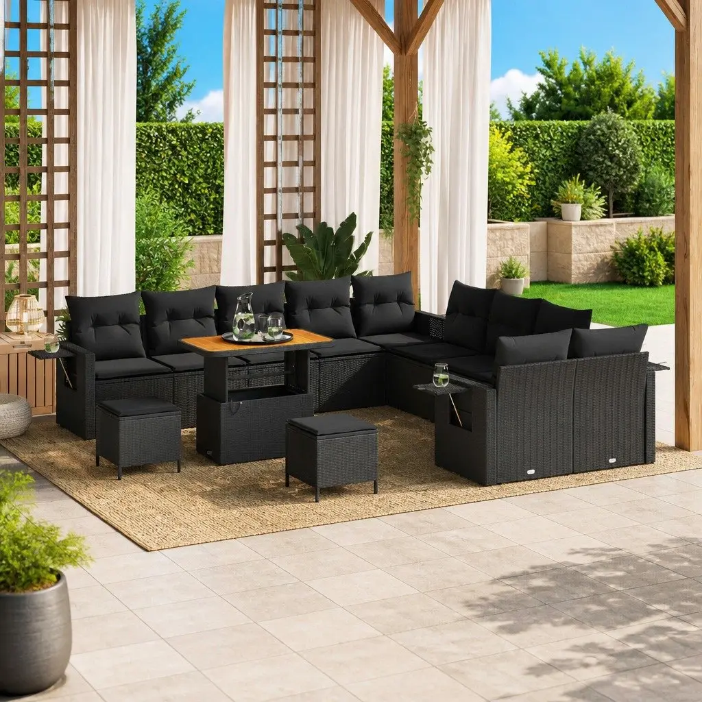 Garden Sofa Set 13 Piece Modular Outdoor Furniture Height-Adjustable Black Poly