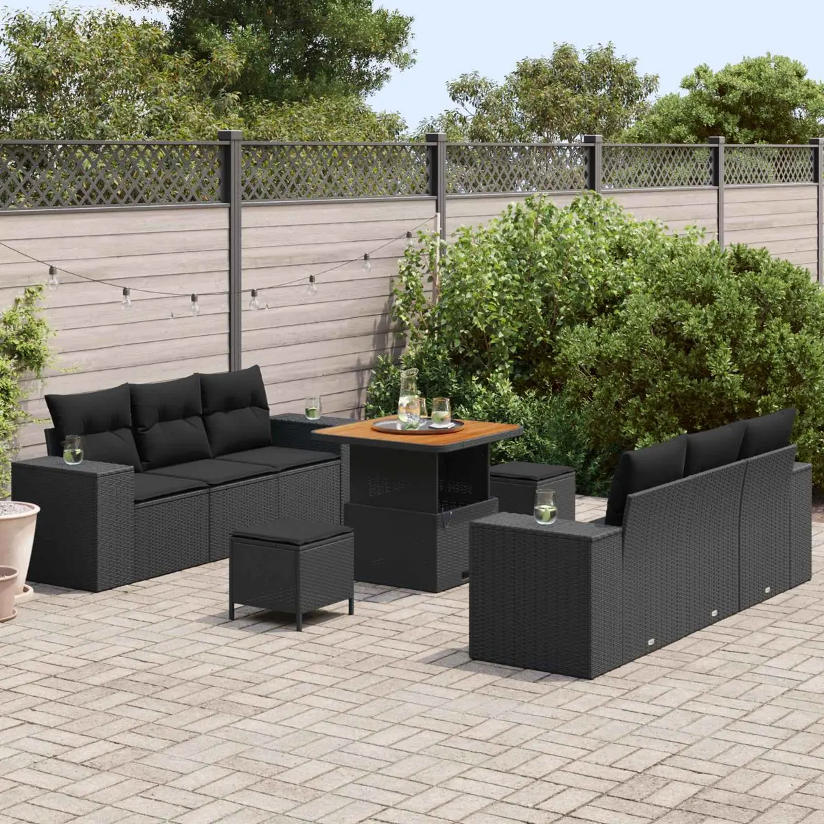 9-Piece Modular Garden Sofa Set Outdoor Poly Rattan Furniture with Cushions