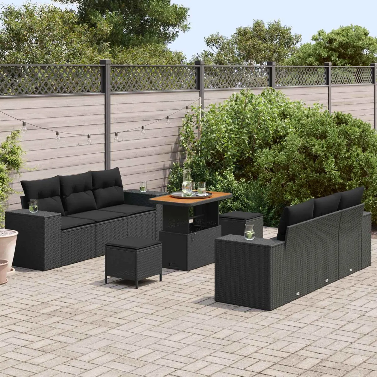 Modular Garden Sofa Set Poly Rattan 9 Piece Black Outdoor Furniture