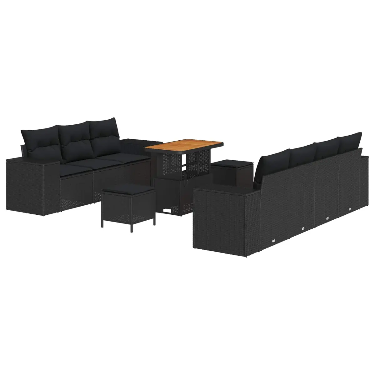 Modular Garden Sofa Set Height-Adjustable 10 Pieces Black Outdoor Furniture
