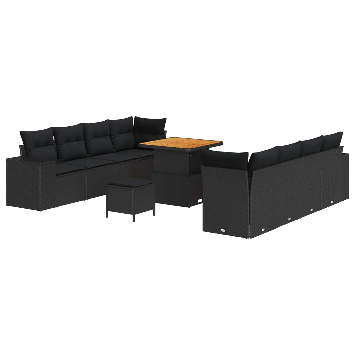 Garden Sofa Set Modular Poly Rattan Black 11 Piece Outdoor Furniture with Cushions