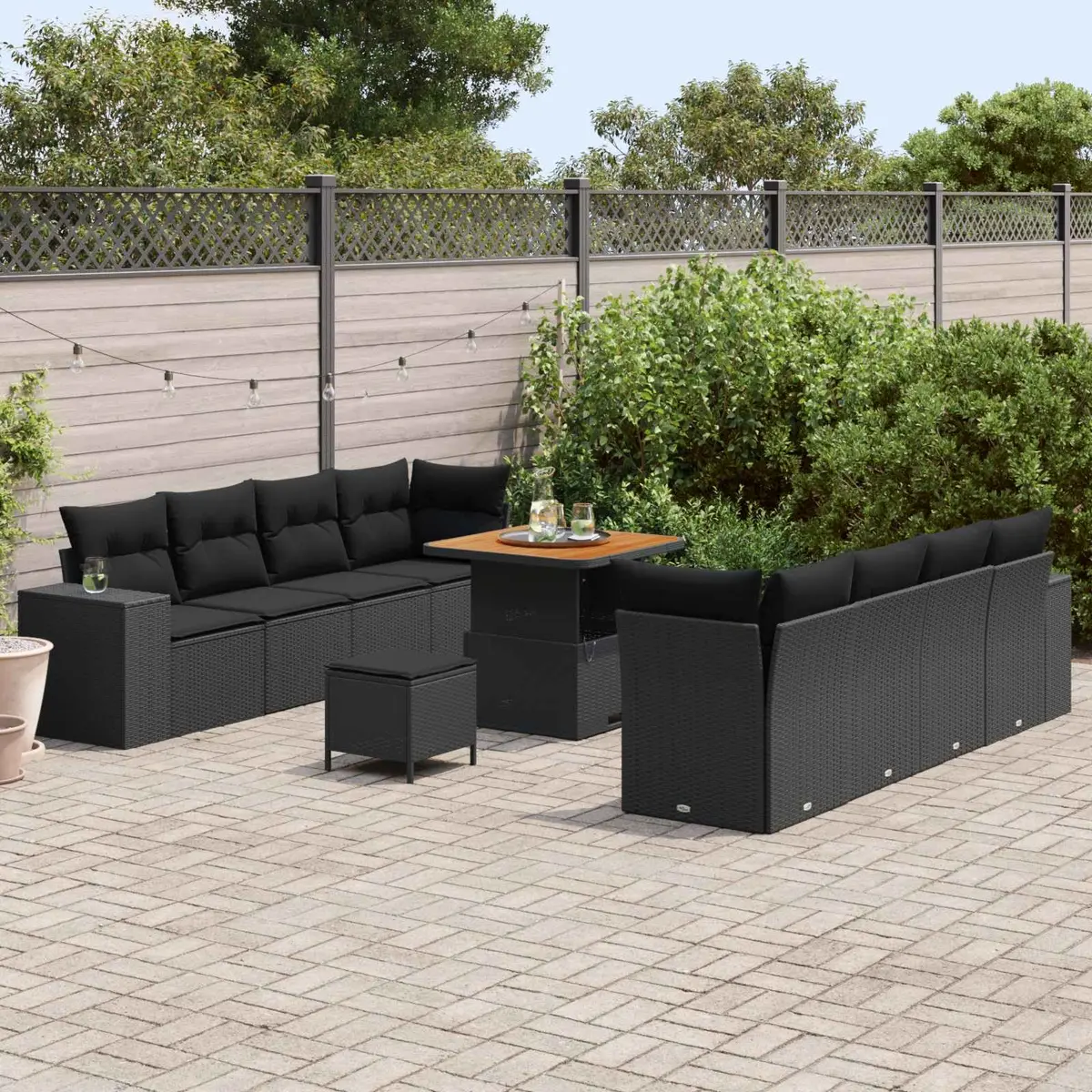 Garden Sofa Set Modular Poly Rattan Black 11 Piece Outdoor Furniture with Cushions