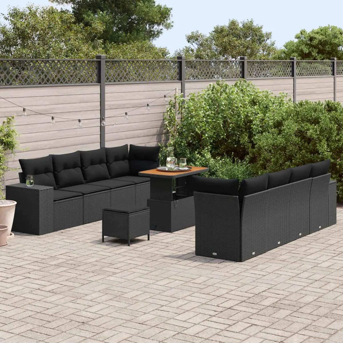 Outdoor Garden Sofa Set 11 Pieces Modular Lounge Furniture Black Poly Rattan