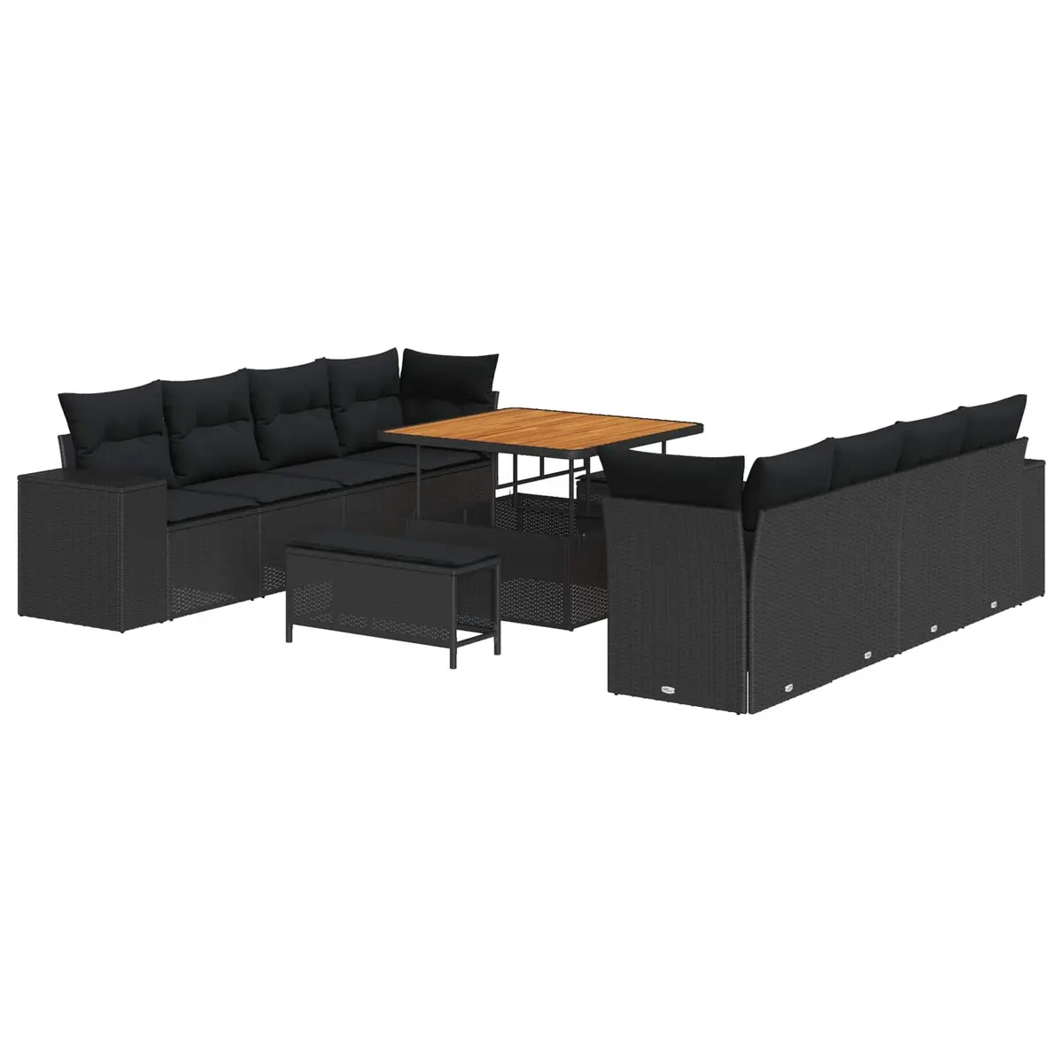 11PieceModularOutdoorSofaSetBlackPolyRattanAdjustableTableLightweightRemovableCushionCoversGardenPatioFurniture