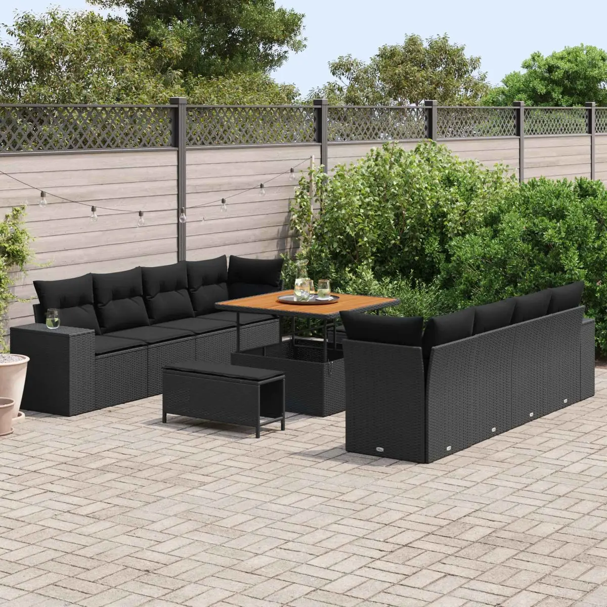11PieceModularOutdoorSofaSetBlackPolyRattanAdjustableTableLightweightRemovableCushionCoversGardenPatioFurniture