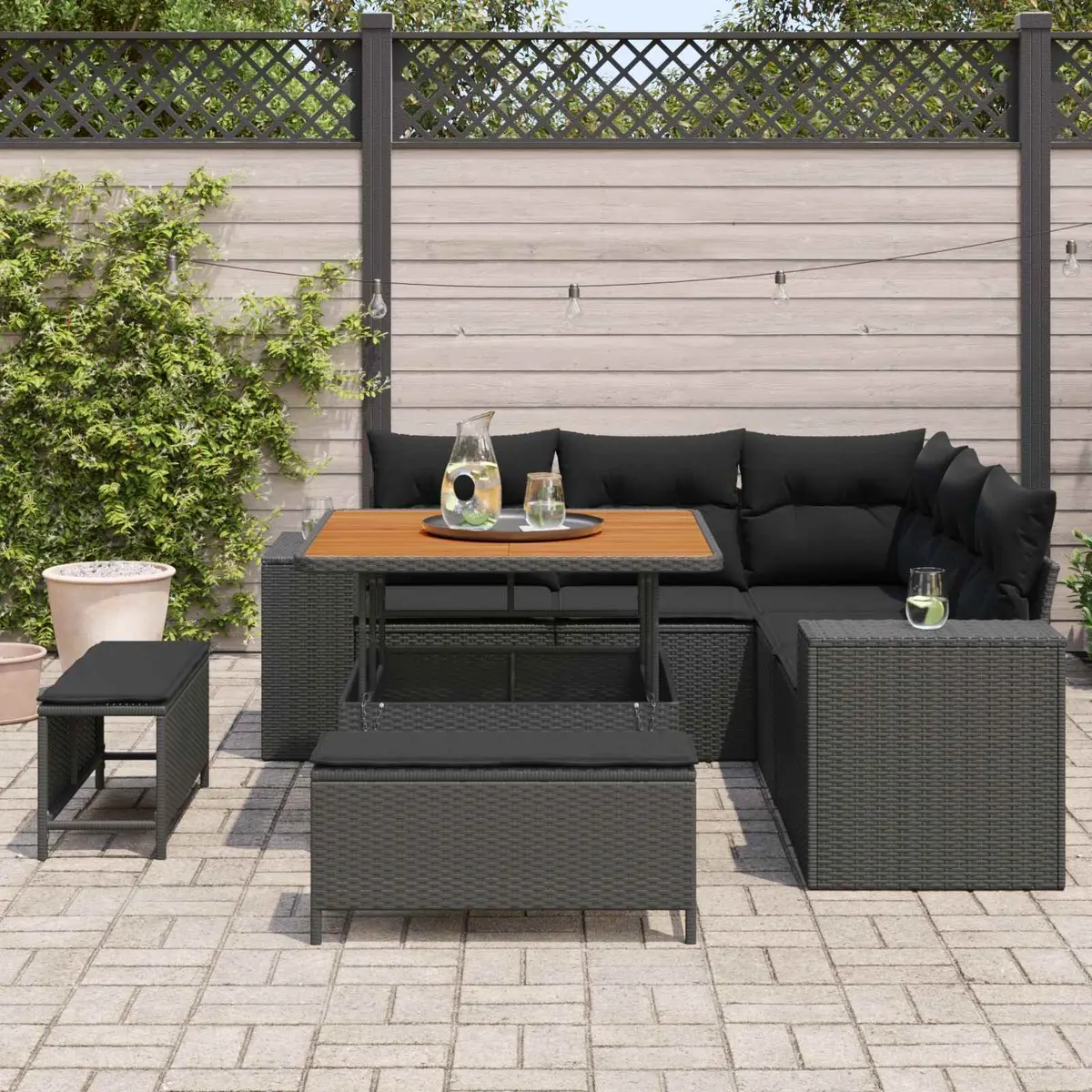 Garden Sofa Set Modular Outdoor Furniture 8 Piece Black Poly Rattan Patio Lounge
