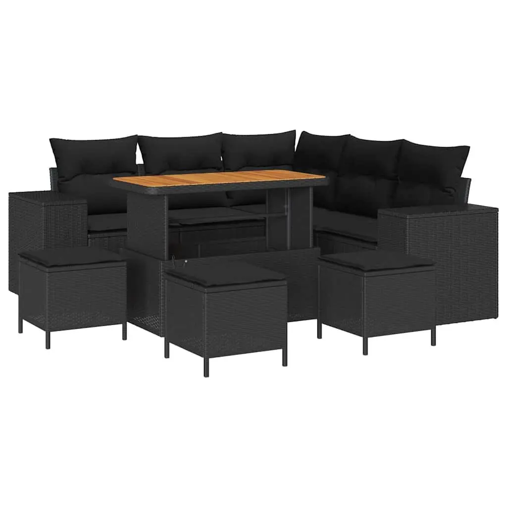 Garden Sofa Set 9 pcs Black Poly Rattan Modular Outdoor Furniture with Cushions
