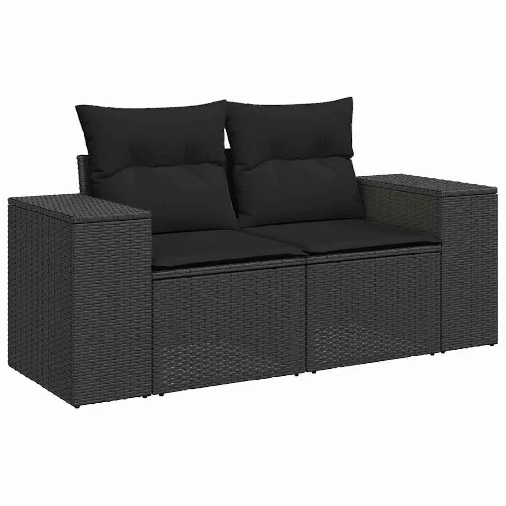 Garden Sofa Set 9 pcs Black Poly Rattan Modular Outdoor Furniture with Cushions