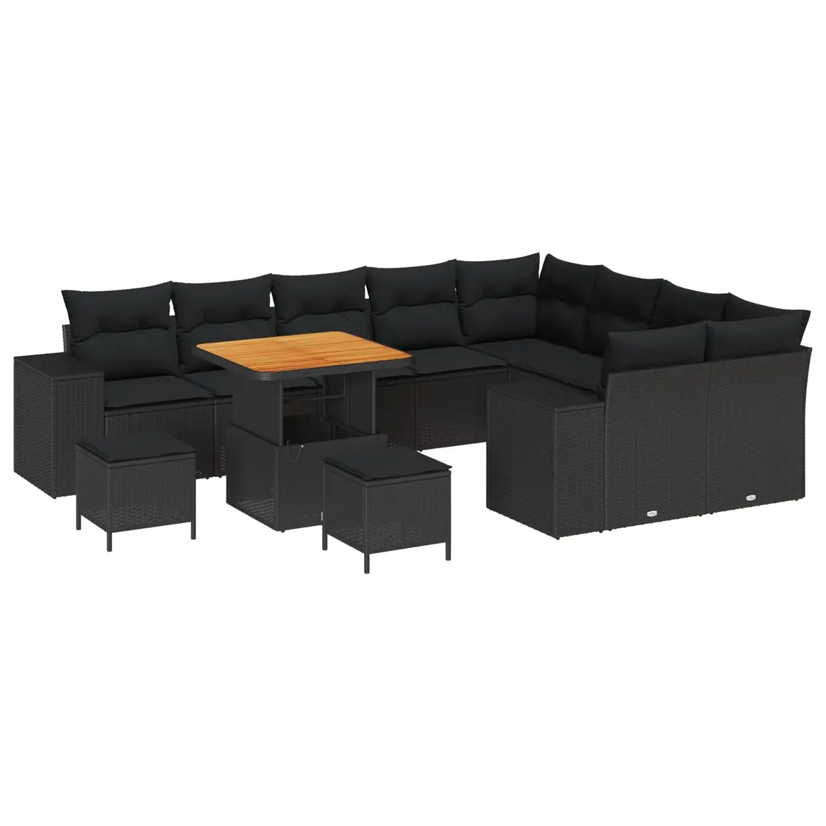 Garden Sofa Set 12 Pieces Modular Outdoor Furniture Black Poly Rattan Lounge