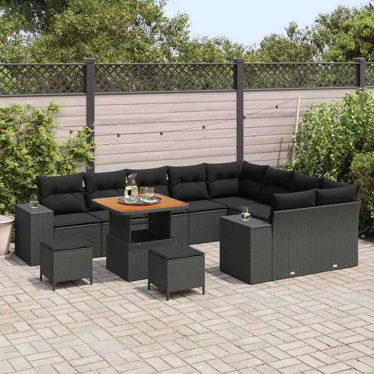 Garden Sofa Set 12 Pieces Modular Outdoor Furniture Black Poly Rattan Lounge