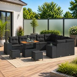 Garden Sofa Set 12 Pcs Modular Outdoor Lounge Dining Black Poly Rattan Furniture