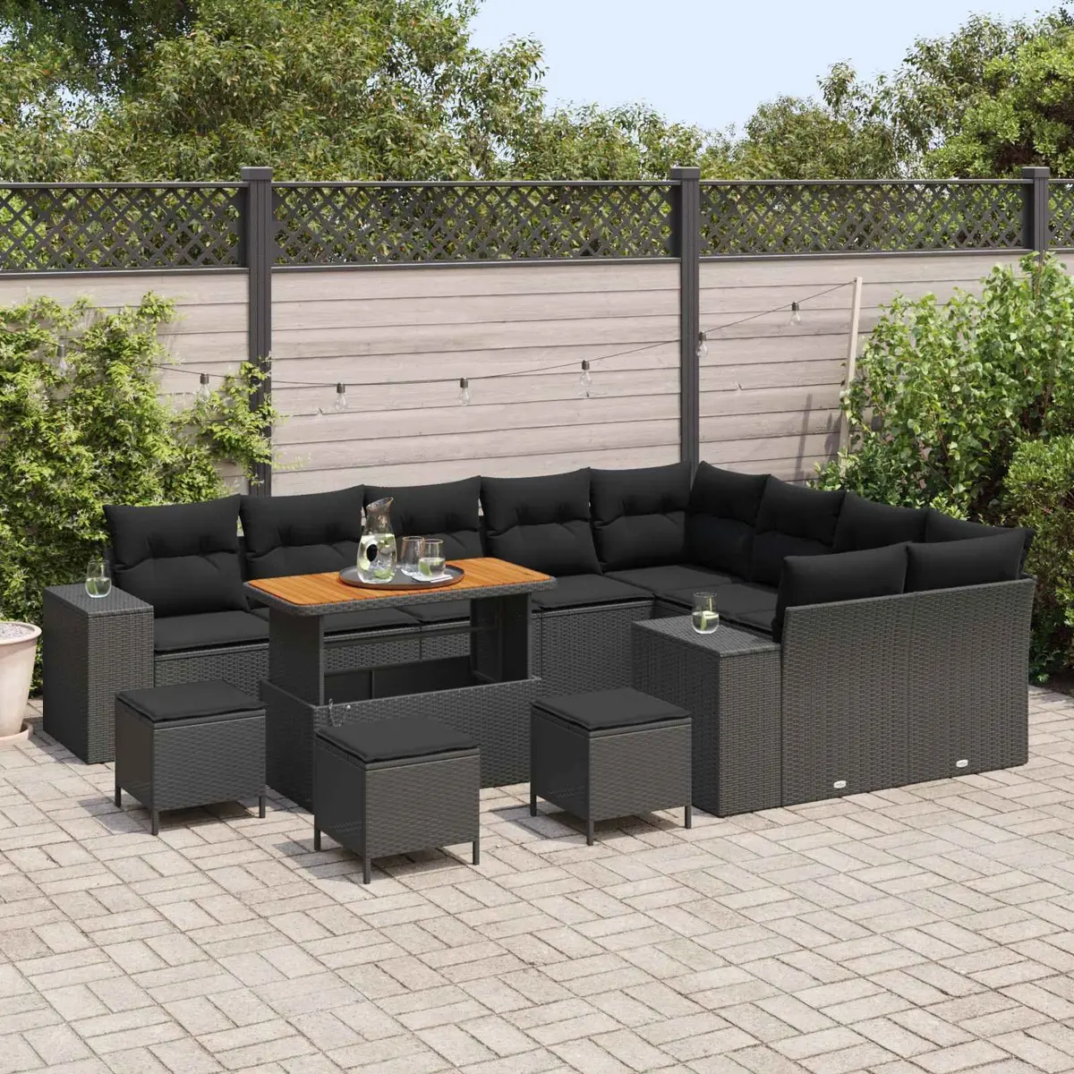 Garden Sofa Set 13pcs Black Poly Rattan Modular Outdoor Furniture Lounge Dining
