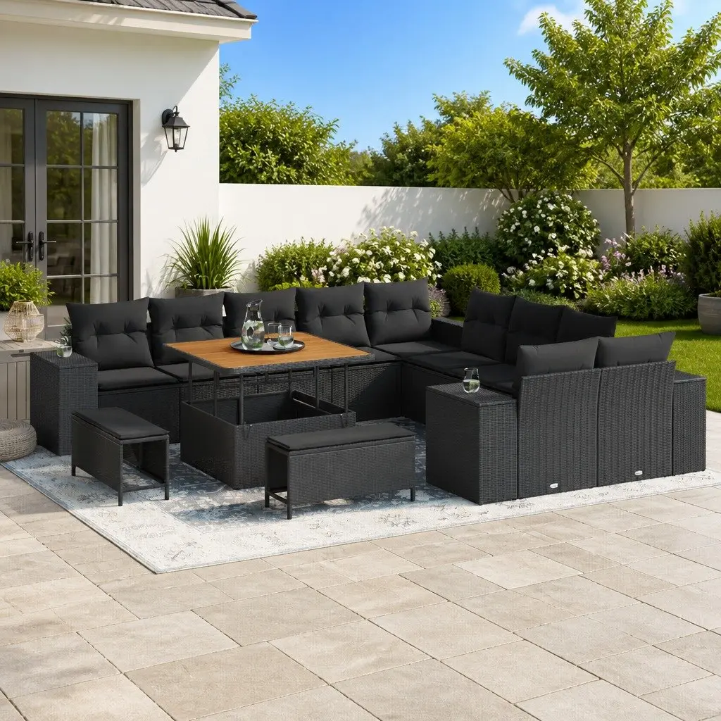 Garden Sofa Set Modular Poly Rattan 13 Pieces Outdoor Furniture Black