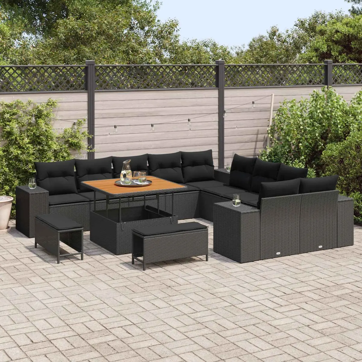 Garden Sofa Set Modular Poly Rattan 13 Pieces Outdoor Furniture Black