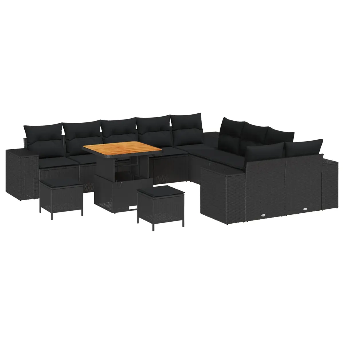 Outdoor Garden Sofa Set Modular 13pcs Black Poly Rattan Furniture Patio Seating