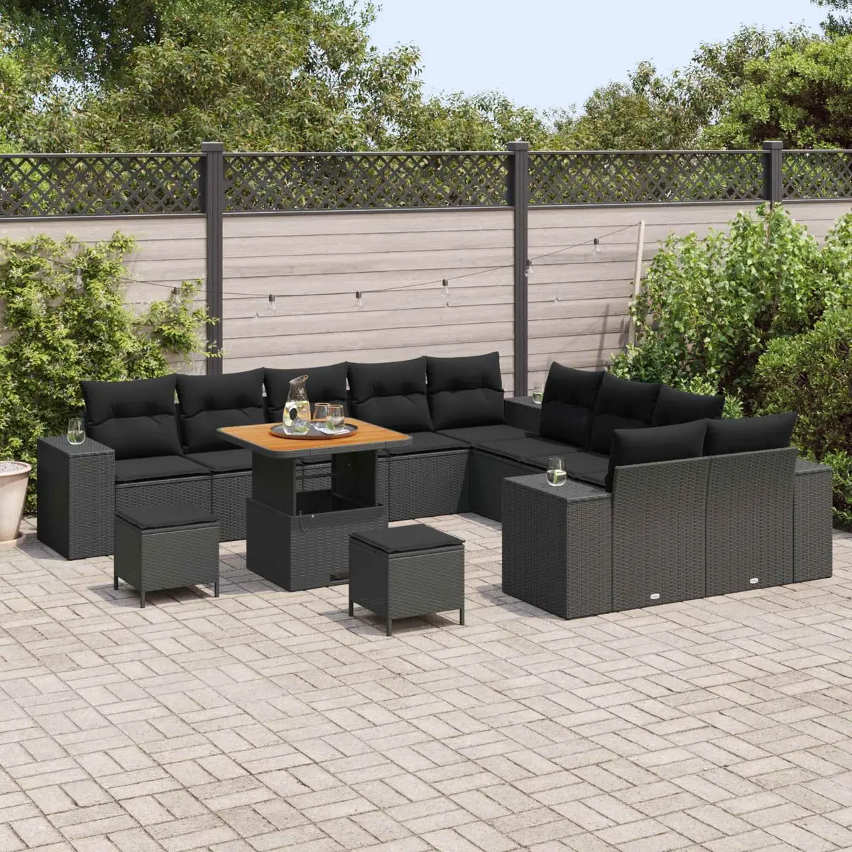 Outdoor Garden Sofa Set Modular 13pcs Black Poly Rattan Furniture Patio Seating