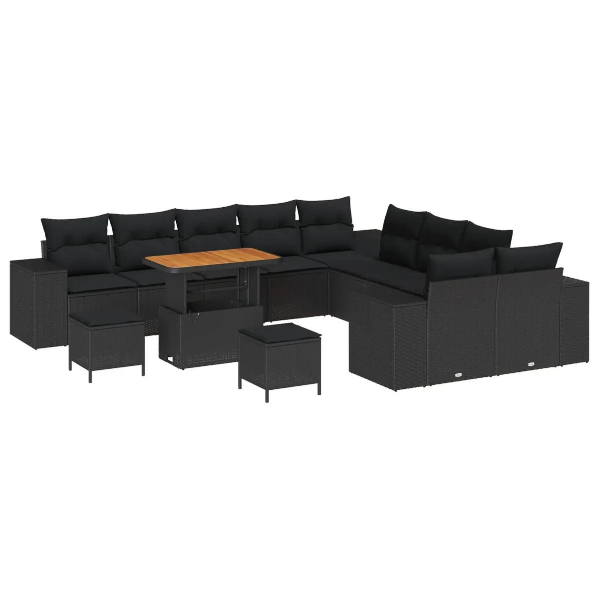 Garden Sofa Set 13 pcs Modular Outdoor Furniture Black Poly Rattan with Cushions