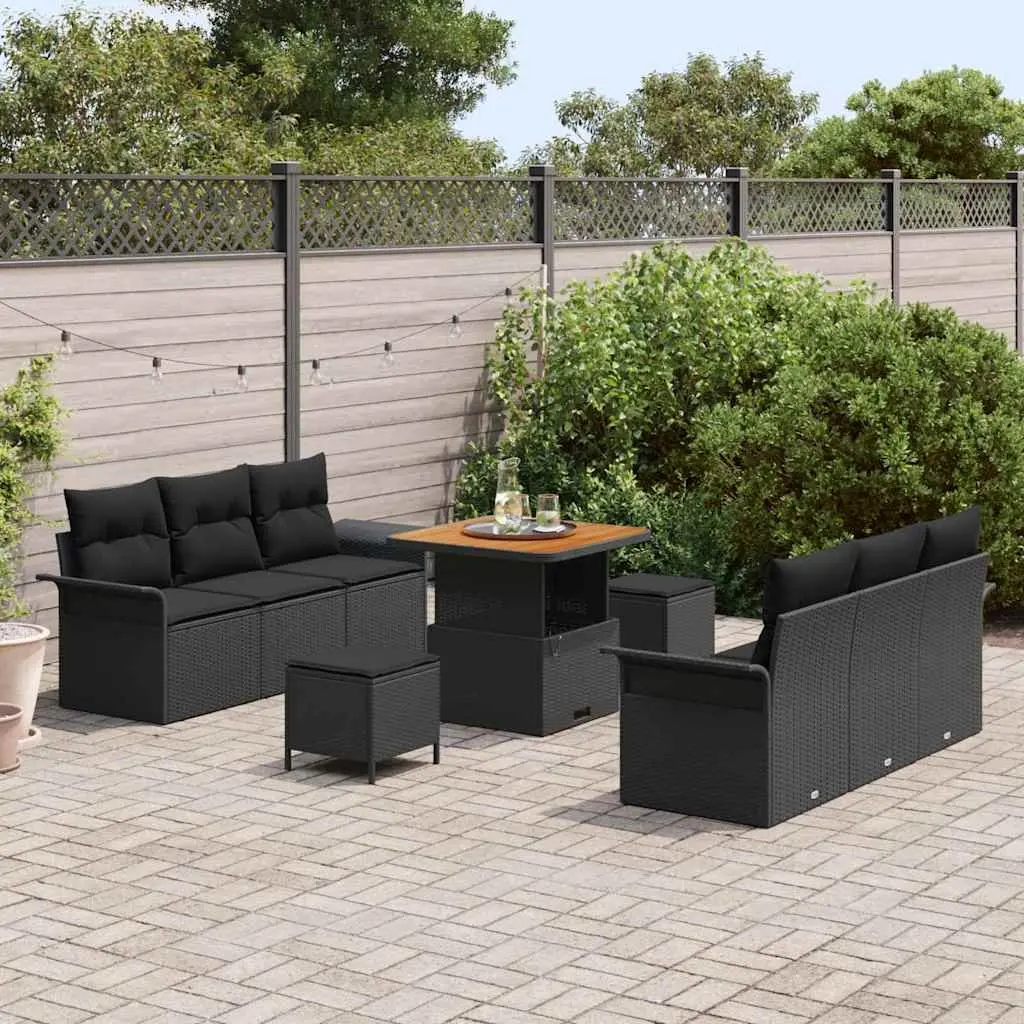 Garden Sofa Set Outdoor Furniture 9 pcs Black Poly Rattan Modular Lounge with