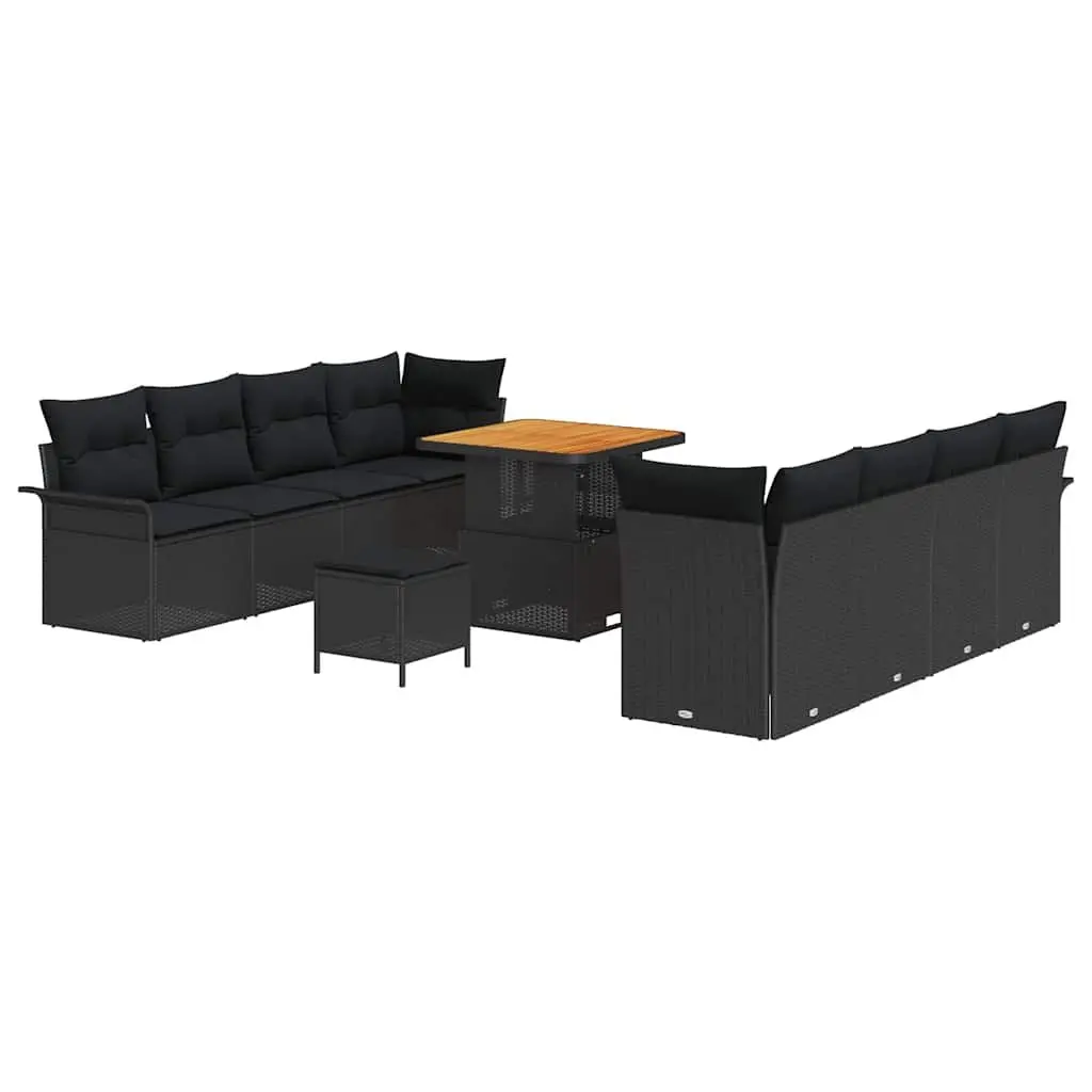11PieceBlackPolyRattanModularSofaSetwithCushionsforOutdoorGardenandPatio