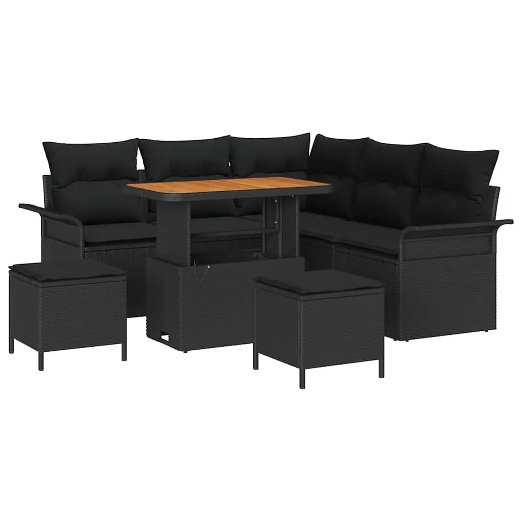 Outdoor Garden Sofa Set Poly Rattan 8 Pieces Black