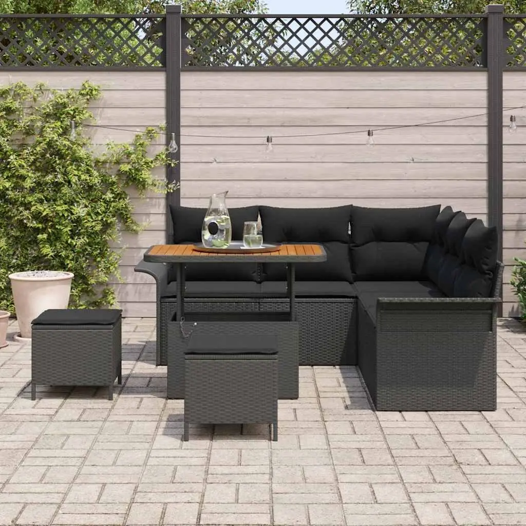 Outdoor Garden Sofa Set Poly Rattan 8 Pieces Black