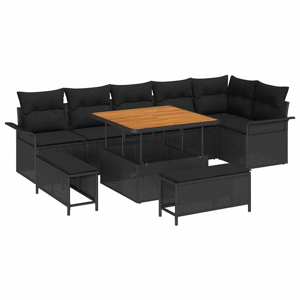 Garden Sofa Set Poly Rattan 9 Piece Outdoor Furniture Black with Cushions Modular