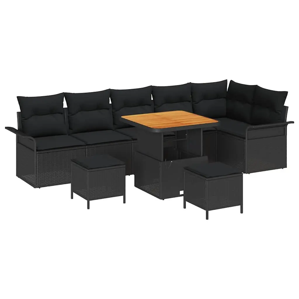 Outdoor Sofa Set Modular Poly Rattan 9 Piece Black