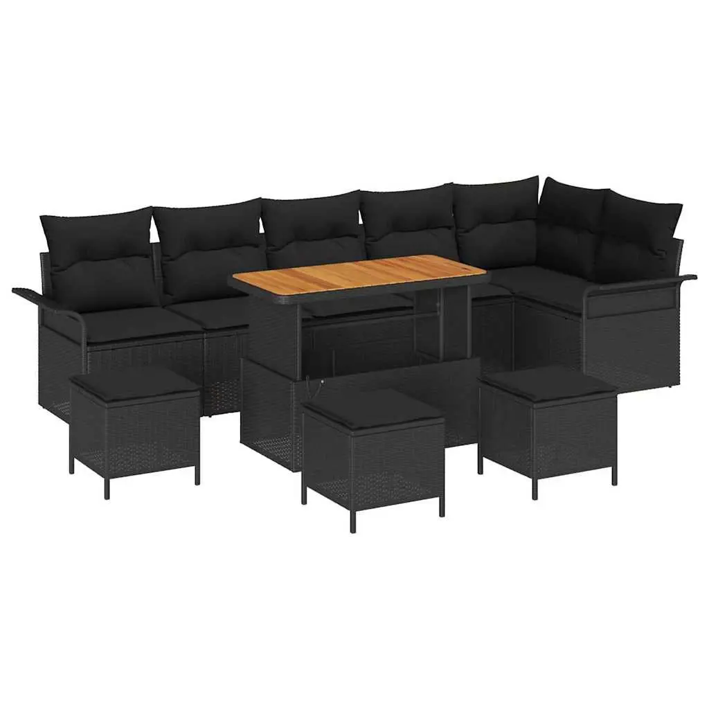 Outdoor Garden Sofa Set 10 Piece Black Poly Rattan Furniture with Cushions