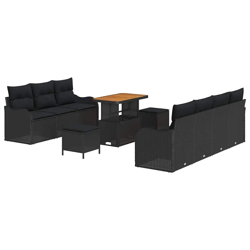 Modular Garden Sofa Set 10 Piece Black Poly Rattan with Height Adjustable Table