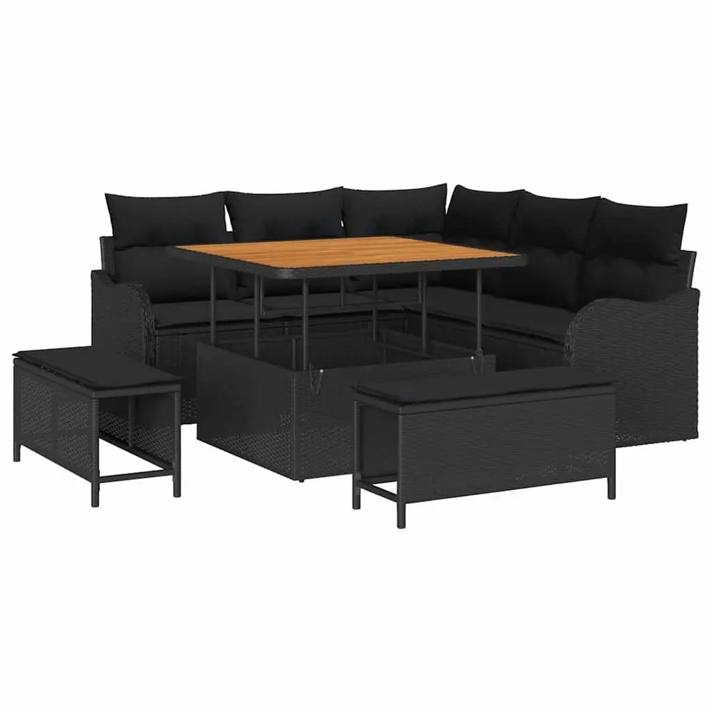 Garden Sofa Set 8 Piece Outdoor Furniture Poly Rattan Black Patio Lounge Suite