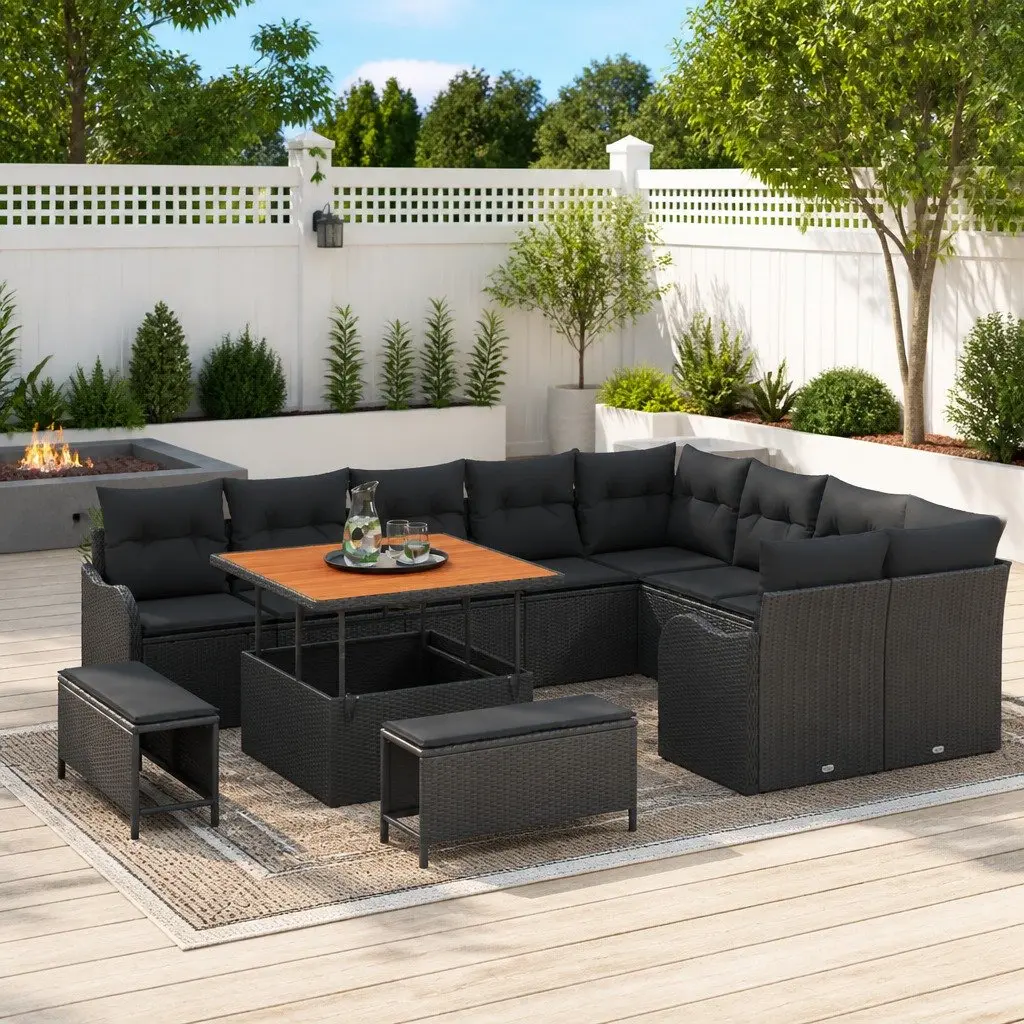 Garden Sofa Set 12 pcs Outdoor Furniture Poly Rattan Black Lounge Seating