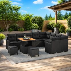 Practical 12-Piece Black Garden Sofa Set for Outdoor Use