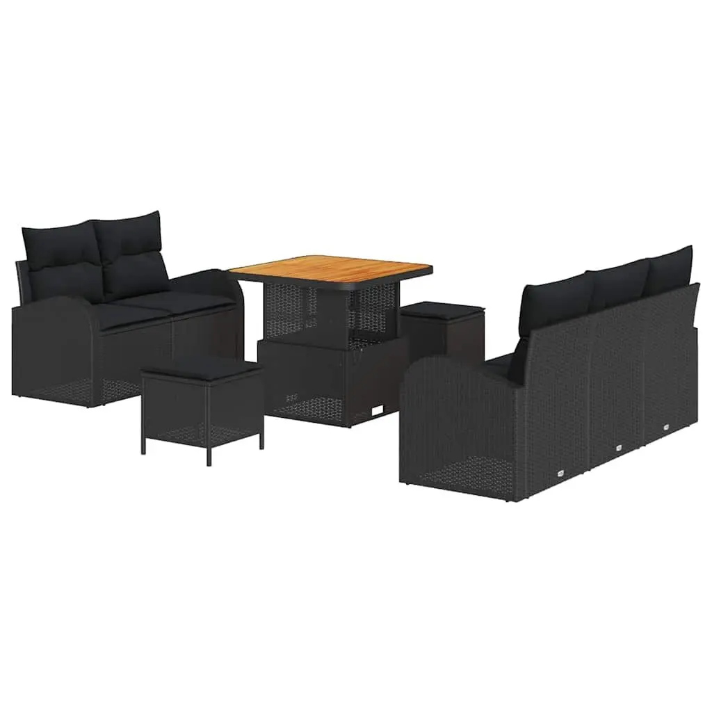 Garden Sofa Set 8 Piece Outdoor Lounge Seating Black Poly Rattan with Cushions