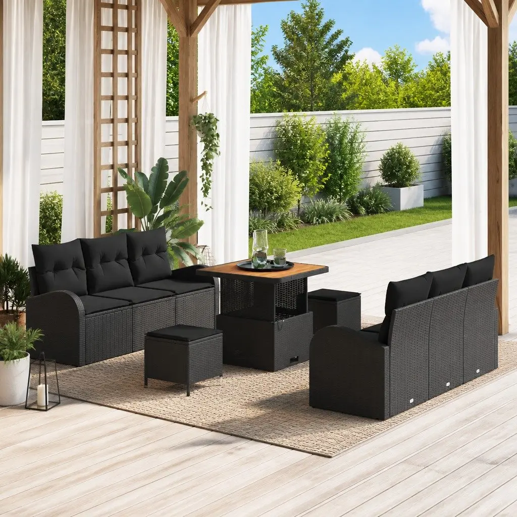 Outdoor Garden Sofa Set Poly Rattan 9 Piece Modular Lounge Patio Furniture Black