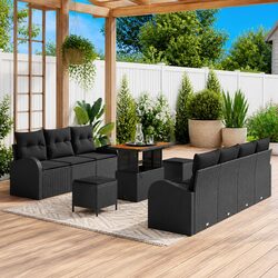 Garden Sofa Set 10 Piece Outdoor Furniture Black Poly Rattan Modular Patio