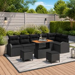 Garden Sofa Set 9 Piece Outdoor Furniture Black Poly Rattan Modular Seating