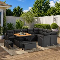 Practical 12-Piece Black Outdoor Sofa Set for Your Home