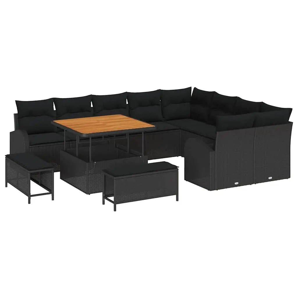 Garden Sofa Set 12 Pieces Black Poly Rattan Outdoor Furniture with Cushions