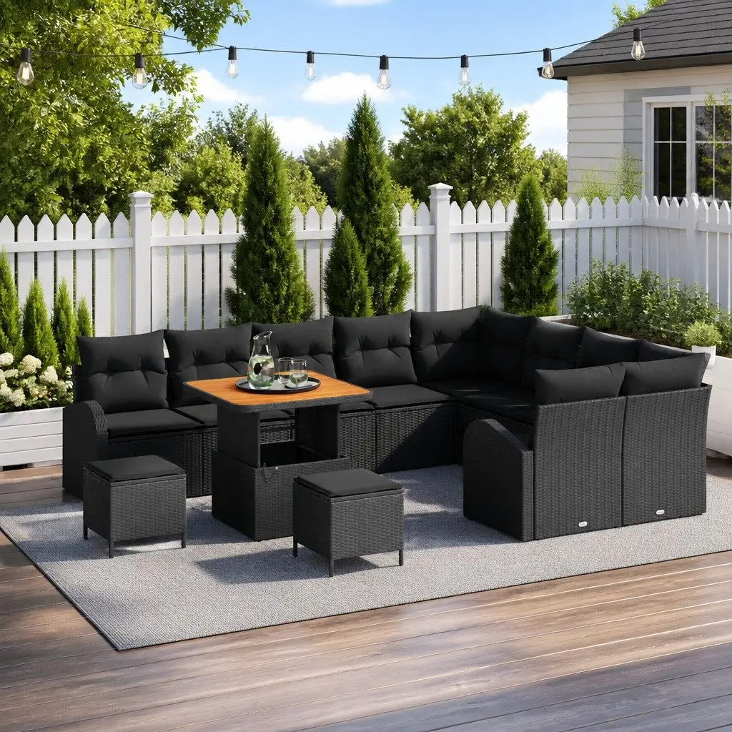 Garden Sofa Set 12 pcs Black Outdoor Furniture Poly Rattan Lounge Seating Suite